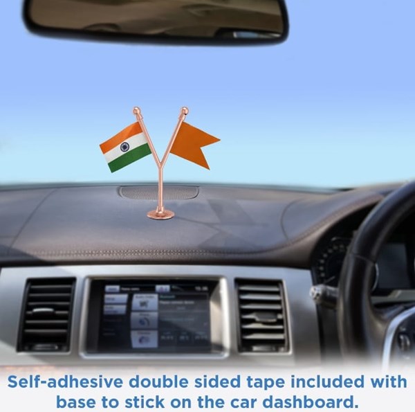 Picture of Indian Flag with Bhagwa With Round Base | Quality Material for Car Accessories.